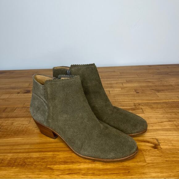 Jack Rogers Army Green Suede Leather Side Zip Ankle Booties Size 7 - Picture 2 of 8